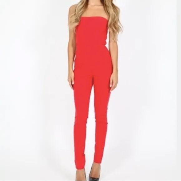 Kittenish Red Strapless Jumpsuit - Picture 2 of 13